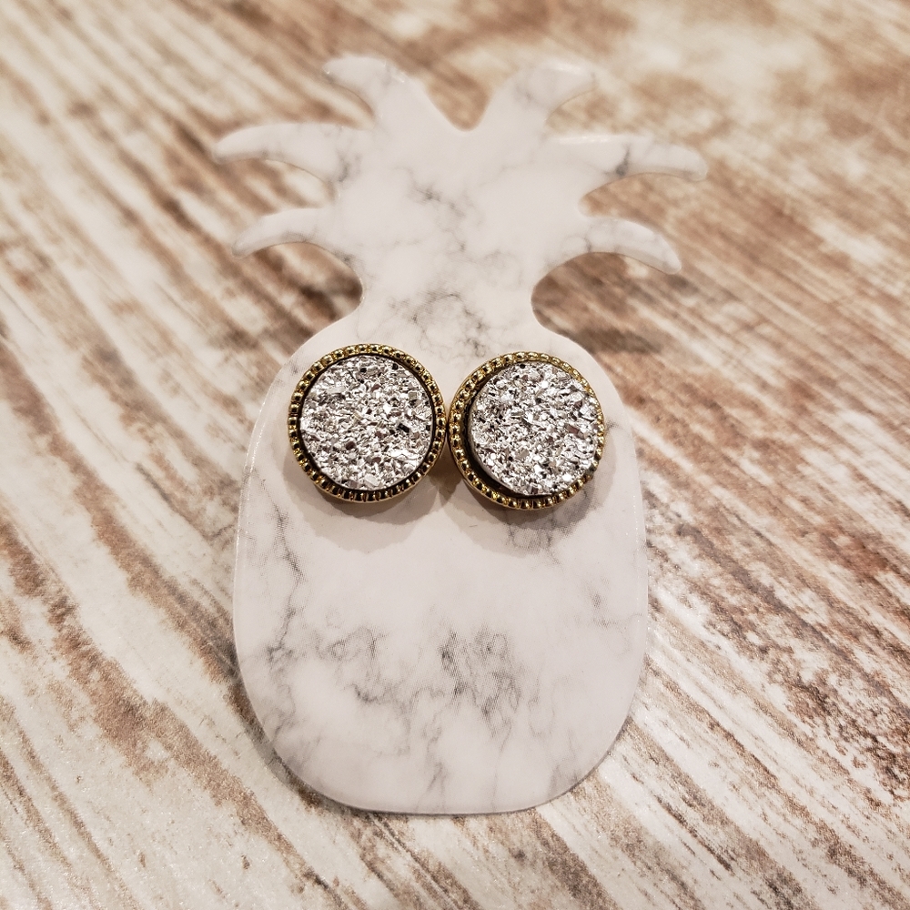 Women's Druzy Earrings : Silver